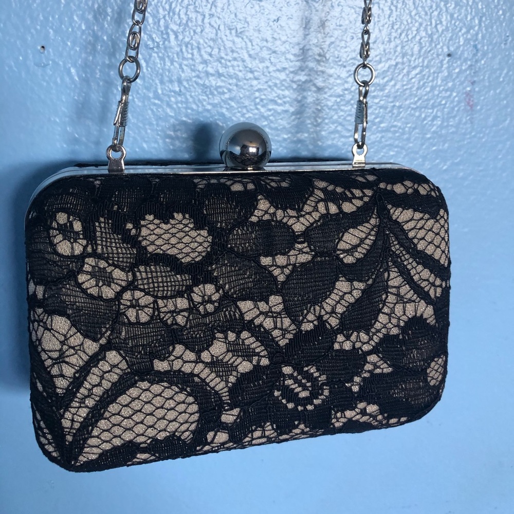Black Laced Chain Strap Crossbody Purse